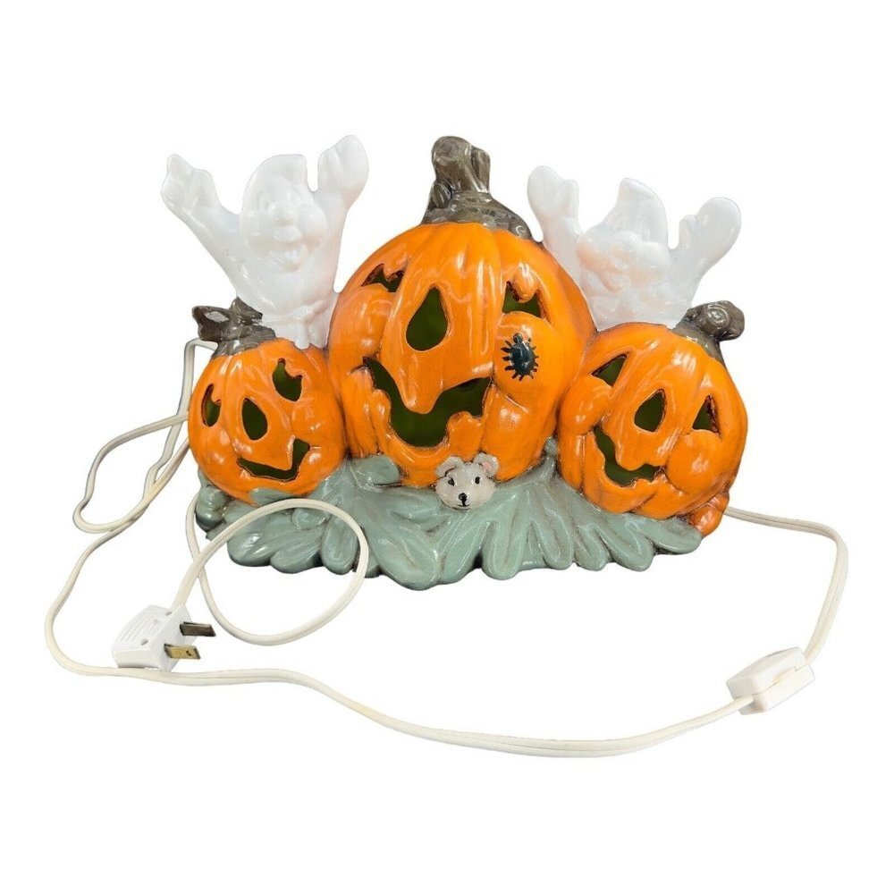 Halloween‎ Light Up Jack O Lantern Ghosts Mouse Spider Ceramic Night Lamp Signed